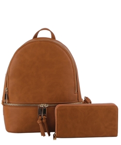 Fashion Zipper Classic Backpack & Wallet Set LP1082W TAN
